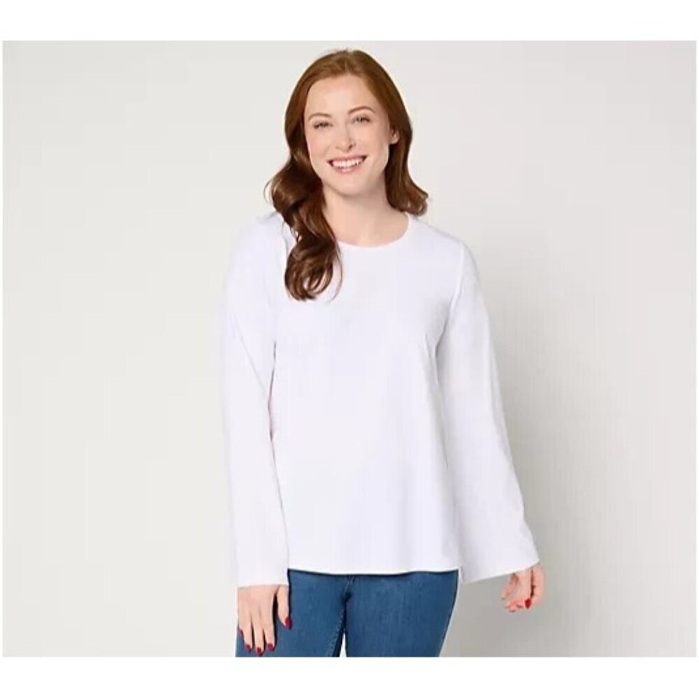 Belle by Kim Gravel Primabelle Knit Belle Sleeve Top White 1X A702085